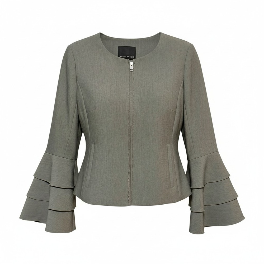Banana Republic Quiet Luxury Ruffle Bell Sleeve Jacket Women Size 8 Office Chic